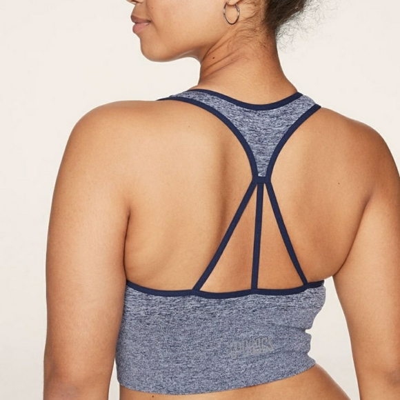 PINK Victoria's Secret Sport Size Large Bra + Medium Boyshort Navy Blue NWT - Picture 2 of 14